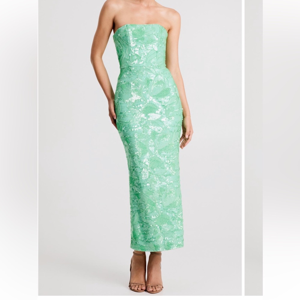 Strapless Sequin Midi Dress in Mint Green